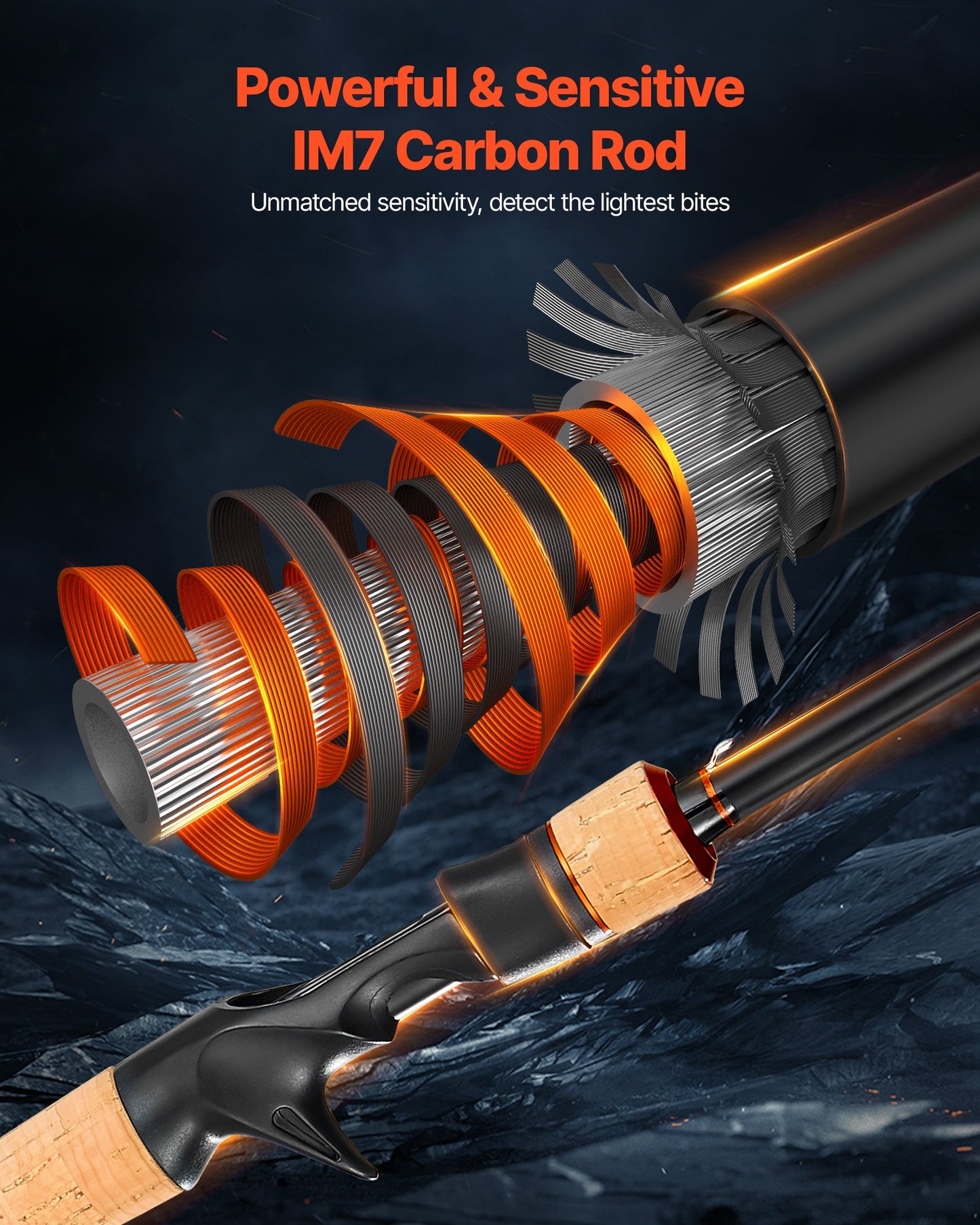 Rod and Fishing Reel Combo, IM7 Carbon Fiber Baitcasting Rod and Reel Combo, Bass Fishing Pole with 7+1 BB System, 7.0:1 Gear Ratio, Cork Handle, Stainless Steel Guides with Ceramic Rings