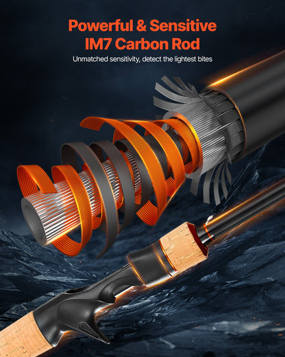 Rod and Fishing Reel Combo, IM7 Carbon Fiber Baitcasting Rod and Reel Combo, Bass Fishing Pole with 7+1 BB System, 7.0:1 Gear Ratio, Cork Handle, Stainless Steel Guides with Ceramic Rings