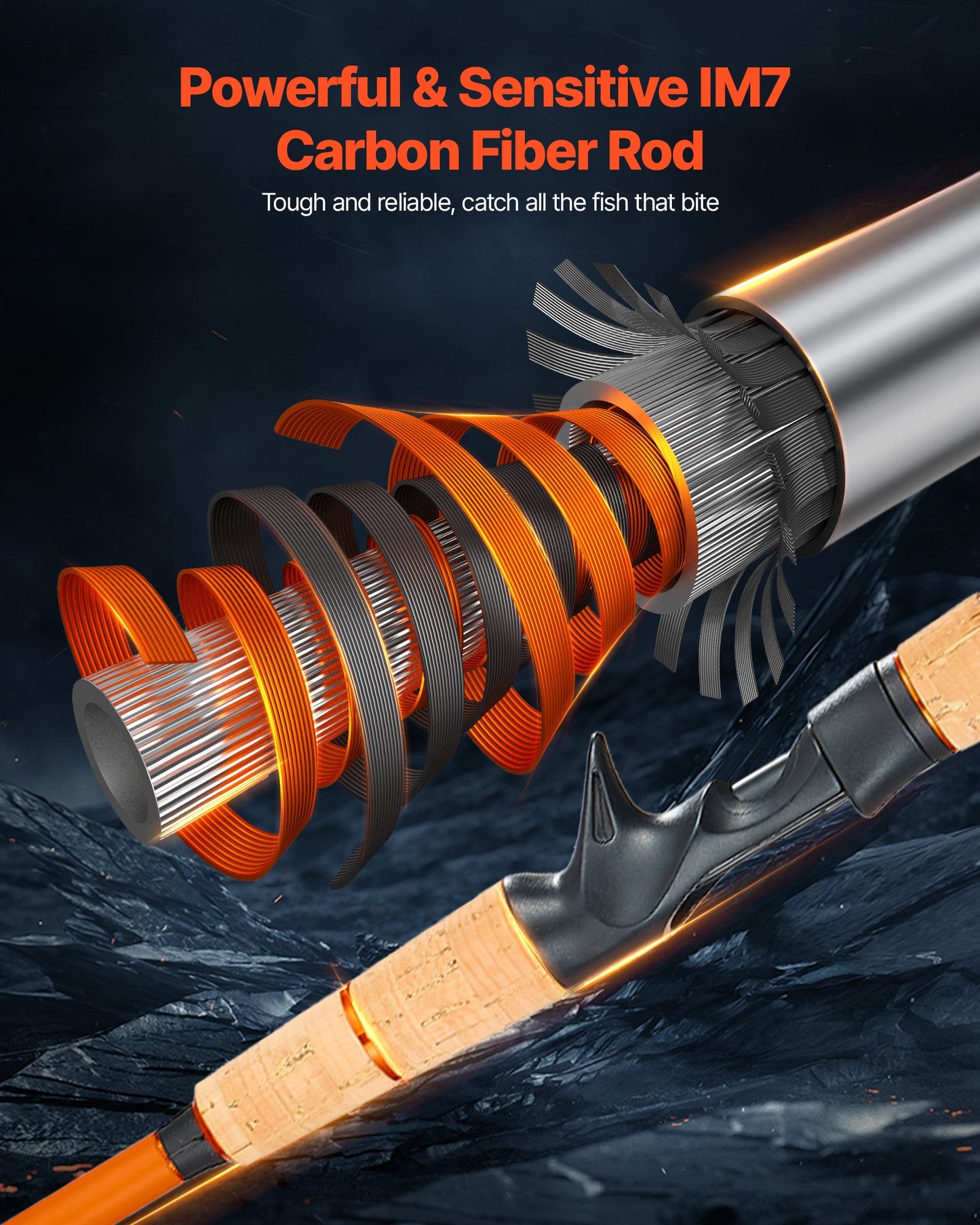 Rod and Fishing Reel Combo, IM7 Carbon Fiber Baitcasting Rod and Reel Combo, Bass Fishing Pole with 7+1 BB System, 7.0:1 Gear Ratio, Cork Handle, Stainless Steel Guides with Ceramic Rings