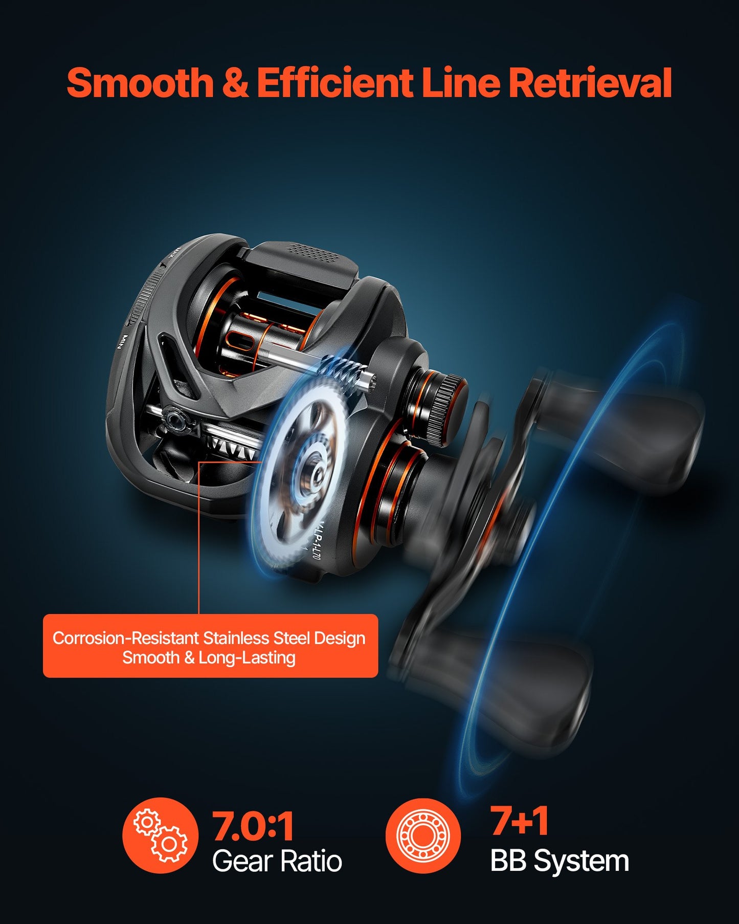 Rod and Fishing Reel Combo, IM7 Carbon Fiber Baitcasting Rod and Reel Combo, Bass Fishing Pole with 7+1 BB System, 7.0:1 Gear Ratio, Cork Handle, Stainless Steel Guides with Ceramic Rings