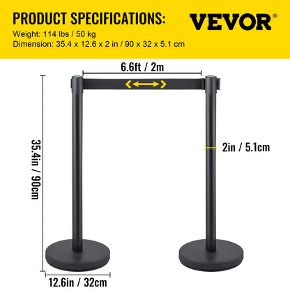 Crowd Control Stanchion, Set of 8 Pieces Stanchion Set, Stanchion Set with 6.6 ft/2 m Black Retractable Belt, Black Crowd Control Barrier with Concrete and Metal Base – Easy Connect Assembly