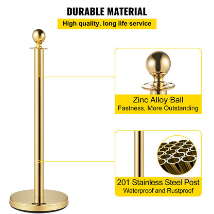 Crowd Control Stanchion, Set of 4 Pieces Stanchion Set, Stanchion Set with 5 ft/1.5 m Red Velvet Rope, Crowd Control Barrier