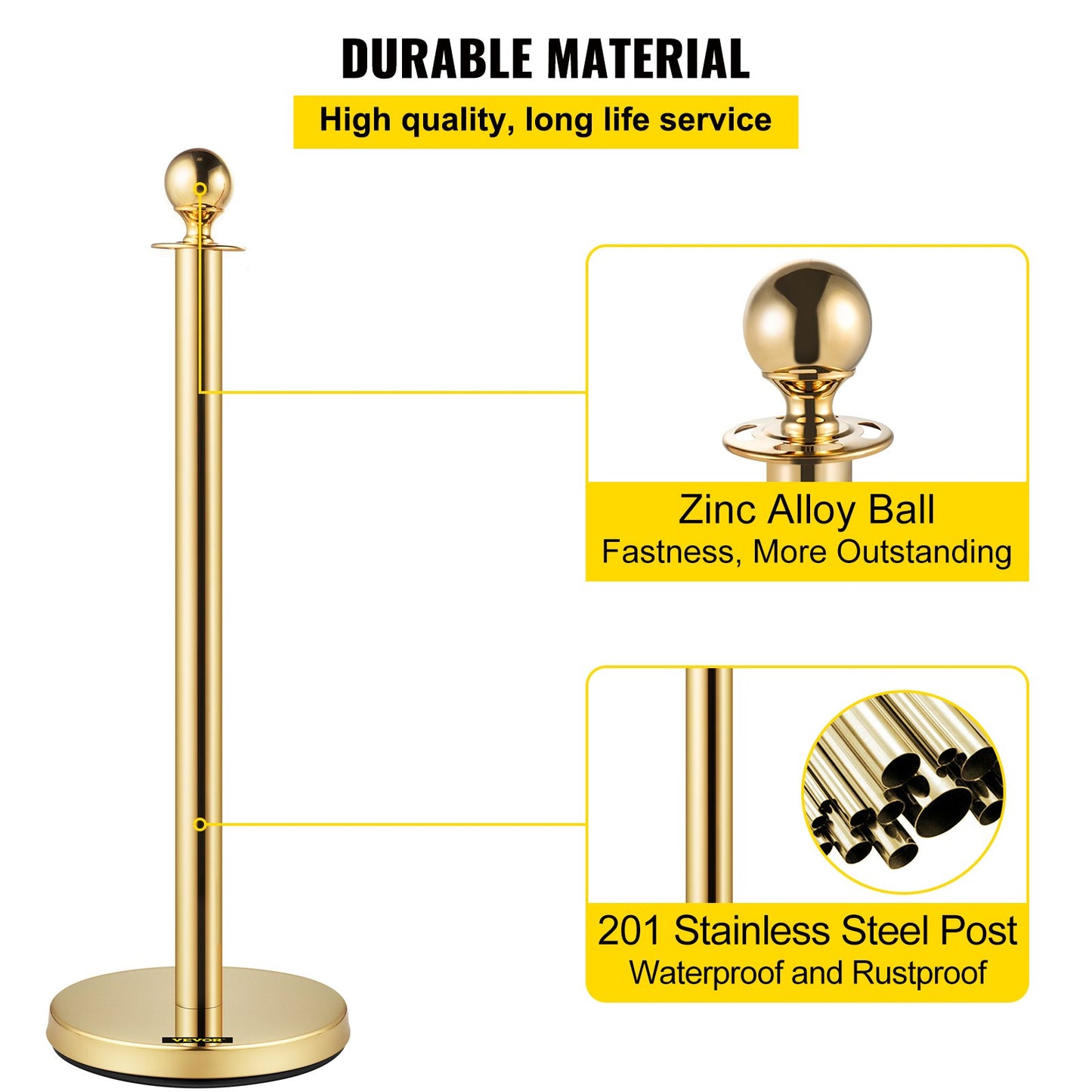 6 PCS Gold Stanchions Posts Stainless Steel Stanchion Queue Post Red Rope Retractable 38In for Both Indoor and Outdoor use.