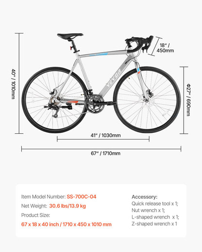 Road Bike, 700C Wheels Racing Bike, L-TWOO 14 Speeds Drivetrain City Commuter Road Bicycle, Urban Adult Sport Bike with Lightweight Aluminum Alloy Frame, Drop Bar, Disc Brake, for Men Women