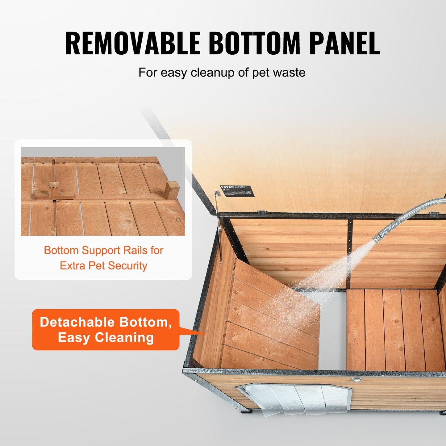 Outdoor Dog House, Waterproof Insulated Dog House with Raised Floor, Anti-Bite Wood Dog House Outdoor Iron Frame, Open Roof, for Medium to Large Dogs