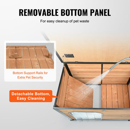 Outdoor Dog House, Waterproof Insulated Dog House with Raised Floor, Anti-Bite Wood Dog House Outdoor Iron Frame, Open Roof, for Medium to Large Dogs