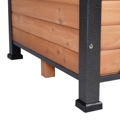 Outdoor Dog House, Waterproof Insulated Dog House with Raised Floor, Anti-Bite Wood Dog House Outdoor Iron Frame, Open Roof, for Medium to Large Dogs