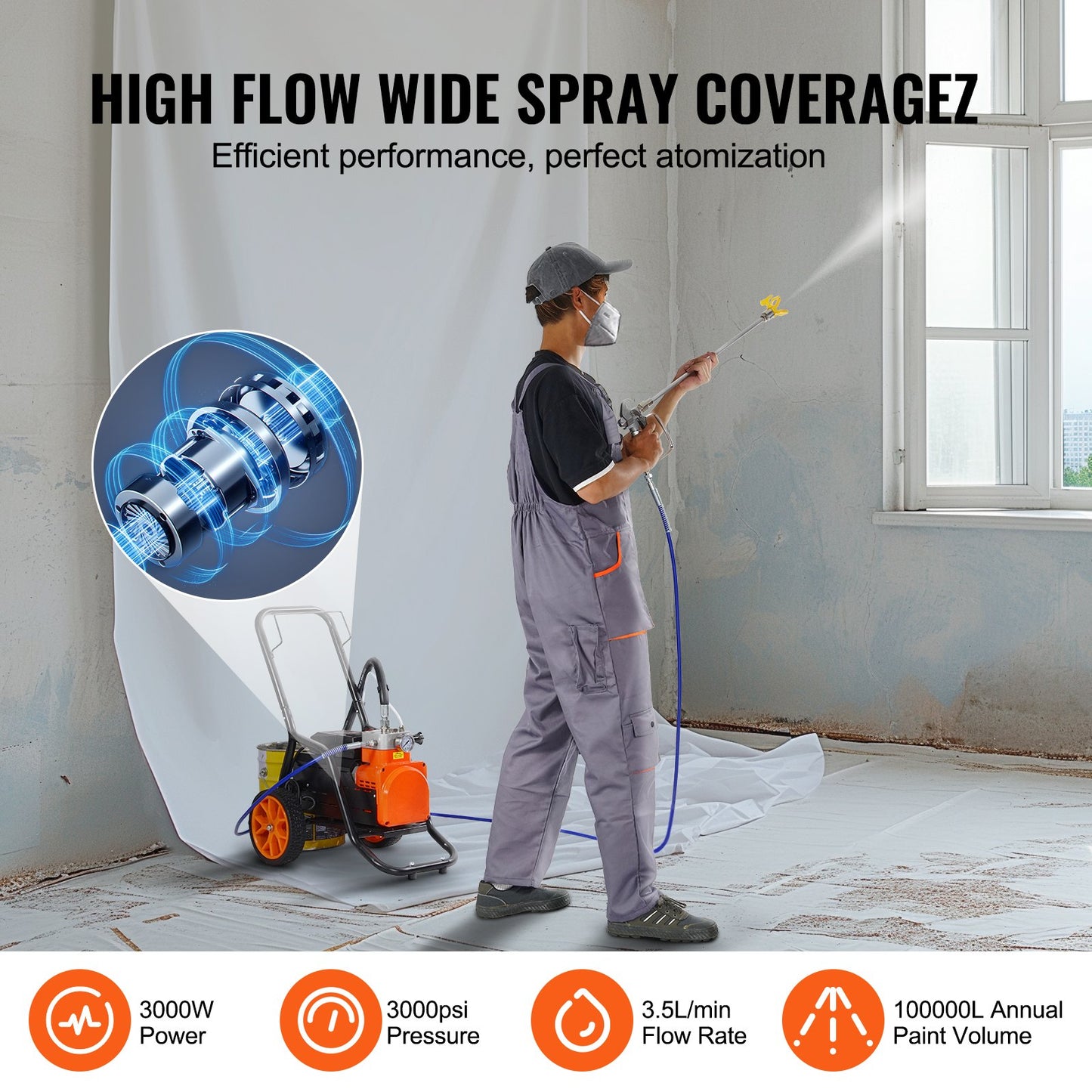 Cart Airless Paint Sprayer Membrane Paint Airless Sprayer 1700W Electric