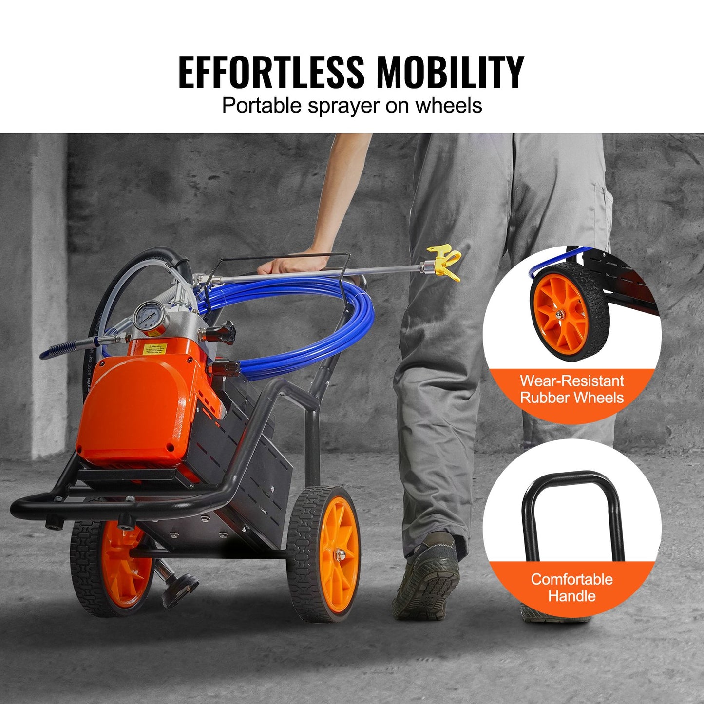 Cart Airless Paint Sprayer Membrane Paint Airless Sprayer 1700W Electric