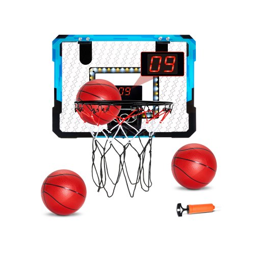 Kids Basketball Hoop, Mini Basketball Goal with Electronic Scoreboard, Over The Door Basketball Hoop with Scoring & Music Accompaniment Functions, LED Light, Indoor Basketball Hoop for Kids 3+