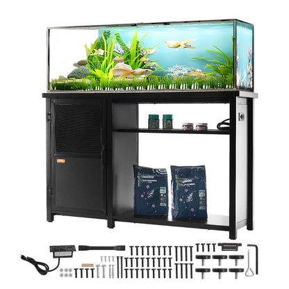 Aquarium Stand, 75 Gallon Fish Tank Stand, 52 x 19.7 x 32.3 in Steel and MDF Turtle Tank Stand, 626 lbs Load Capacity, Reptile Tank Stand with Storage Cabinet and Built-in Power Panel, Black