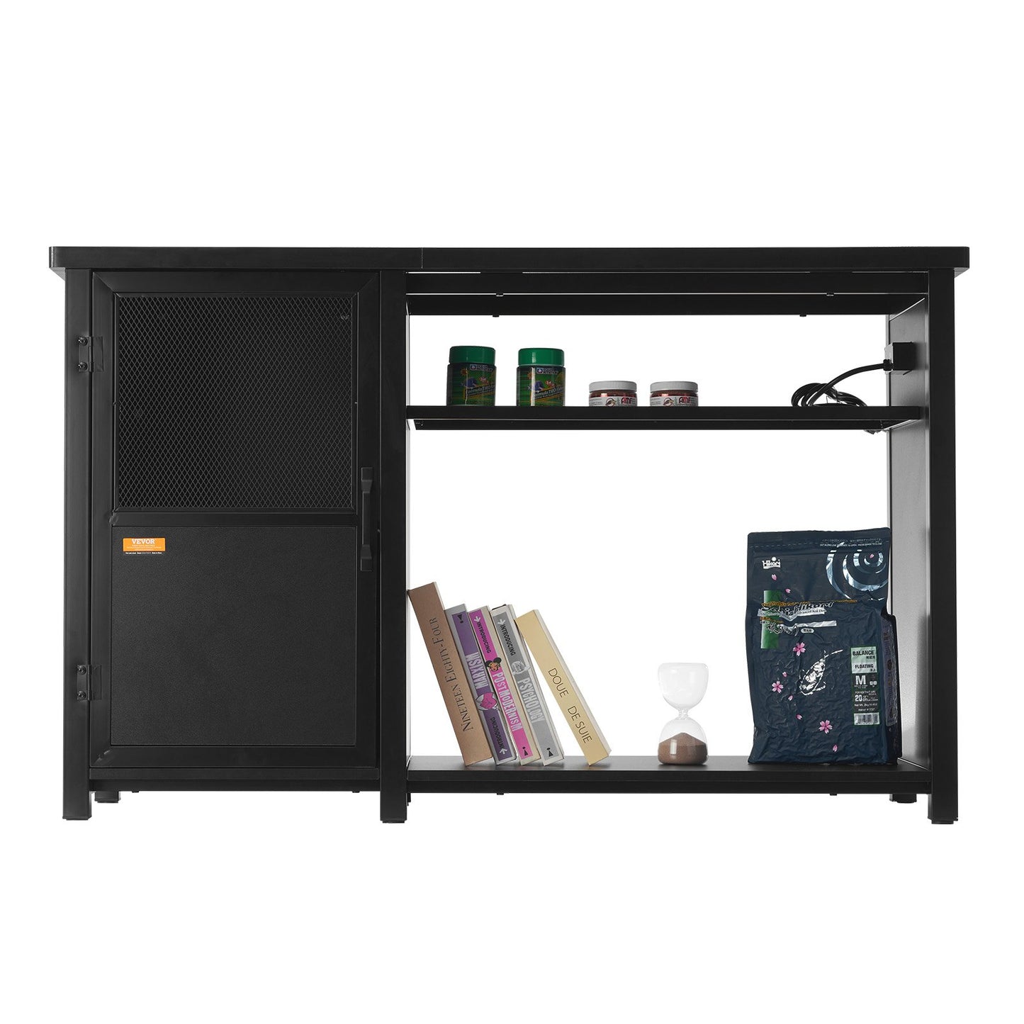 Aquarium Stand, 75 Gallon Fish Tank Stand, 52 x 19.7 x 32.3 in Steel and MDF Turtle Tank Stand, 626 lbs Load Capacity, Reptile Tank Stand with Storage Cabinet and Built-in Power Panel, Black