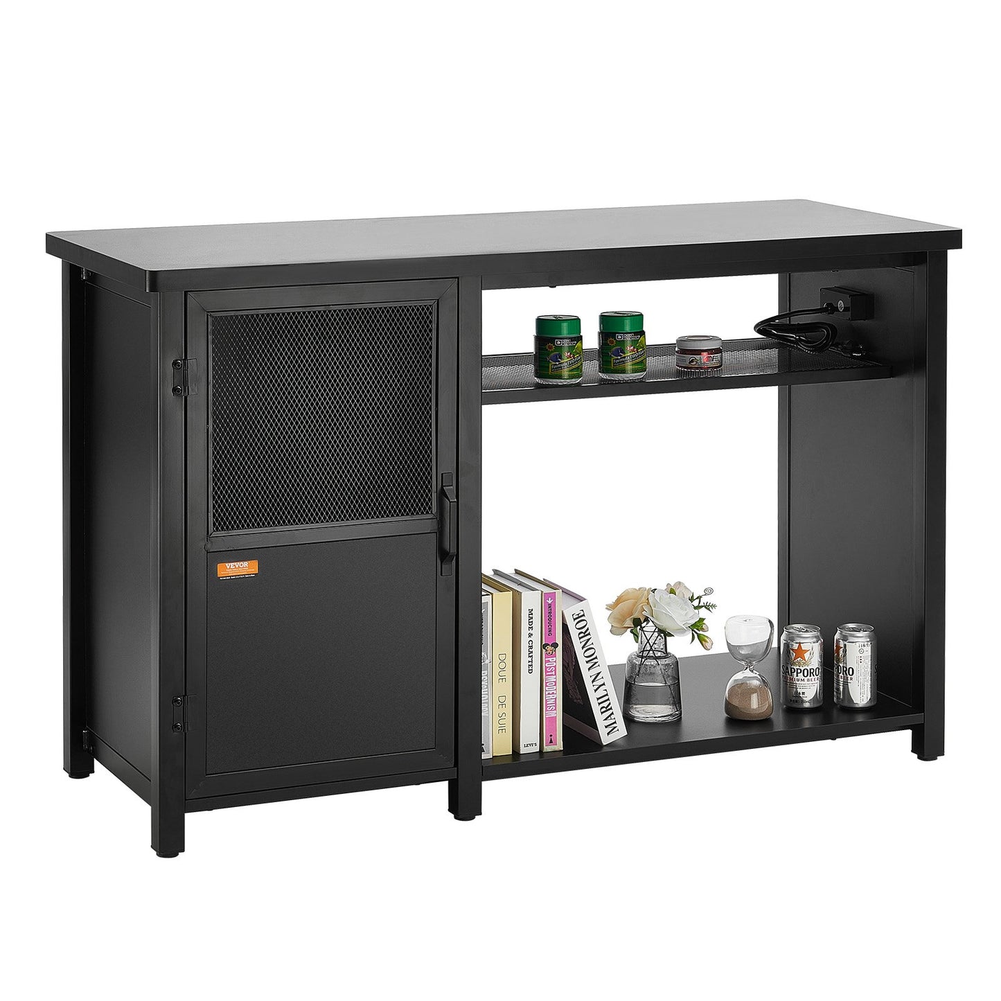 Aquarium Stand, 75 Gallon Fish Tank Stand, 52 x 19.7 x 32.3 in Steel and MDF Turtle Tank Stand, 626 lbs Load Capacity, Reptile Tank Stand with Storage Cabinet and Built-in Power Panel, Black