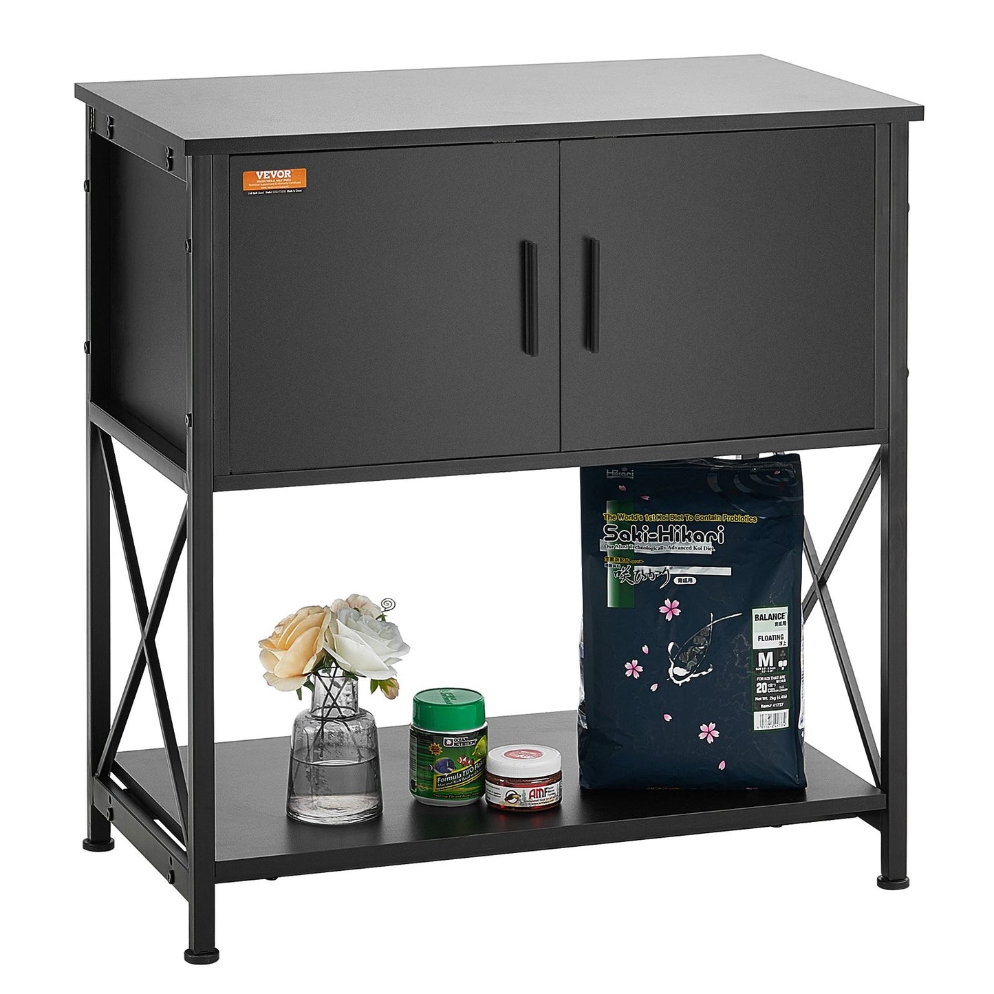 Aquarium Stand, 29 Gallon Fish Tank Stand, 28.7 x 16.5 x 30 in Steel and MDF Turtle Tank Stand, 242.5 lbs Load Capacity, Reptile Tank Stand with Storage Cabinet and Built-in Power Panel, Black