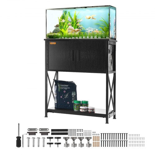 Aquarium Stand, 20 Gallon Fish Tank Stand, 25.6 x 16.5 x 31.9 in Steel and MDF Turtle Tank Stand, 167.6 lbs Load Capacity, Reptile Tank Stand with Storage Cabinet and Embedded Power Panel, Black