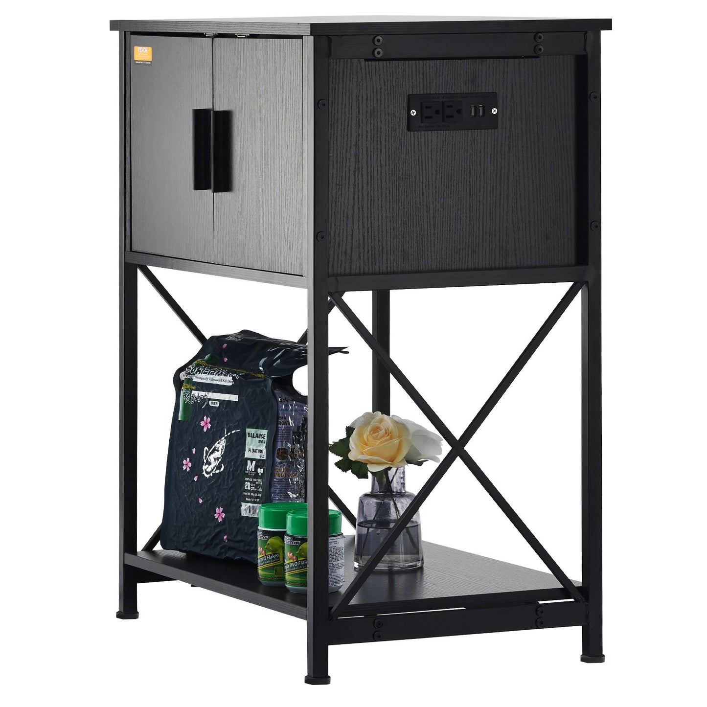 Aquarium Stand, 20 Gallon Fish Tank Stand, 25.6 x 16.5 x 31.9 in Steel and MDF Turtle Tank Stand, 167.6 lbs Load Capacity, Reptile Tank Stand with Storage Cabinet and Built-in Power Panel, Black