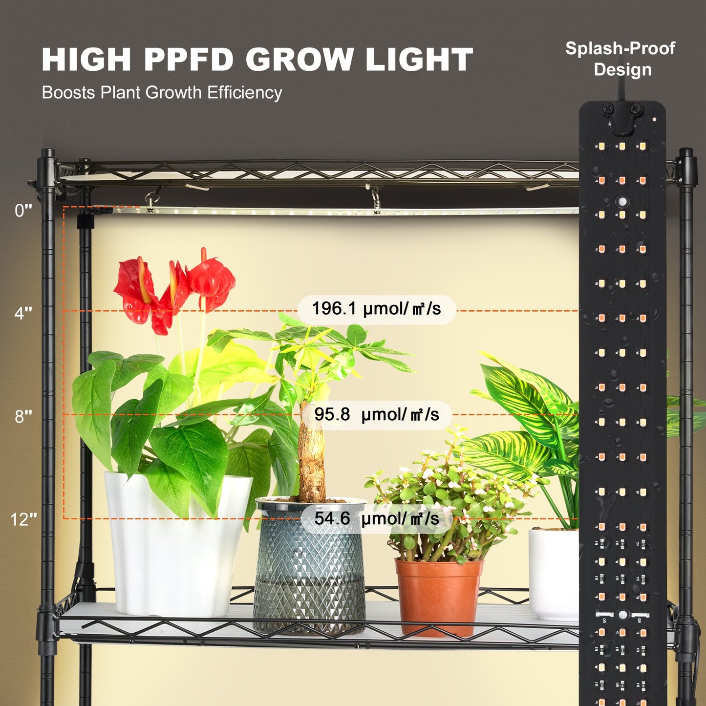 Plant Stand med Grow Lights 4 Eters 45W 49,8" Tall Plant Grow Hylla