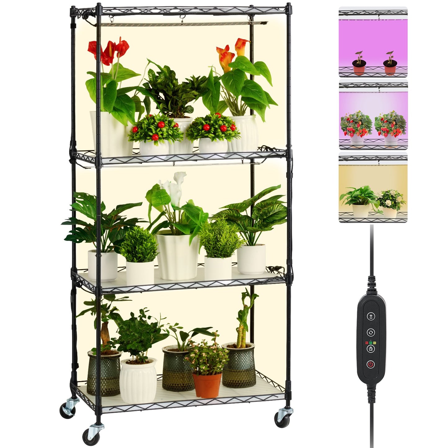 Plant Stand med Grow Lights 4 Eters 45W 49,8" Tall Plant Grow Hylla