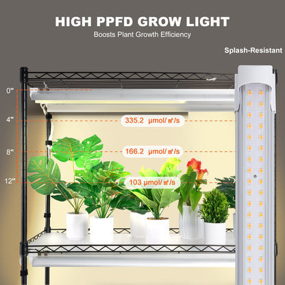 Plant Stand with Grow Light, 4 Tiers Plant Shelf with 3000K 180W LED Full Spectrum Light for Indoor Plants, Grow Light Shelf with Timer for Seed Starting 35.4" L x 13.8" W x 59.1" H