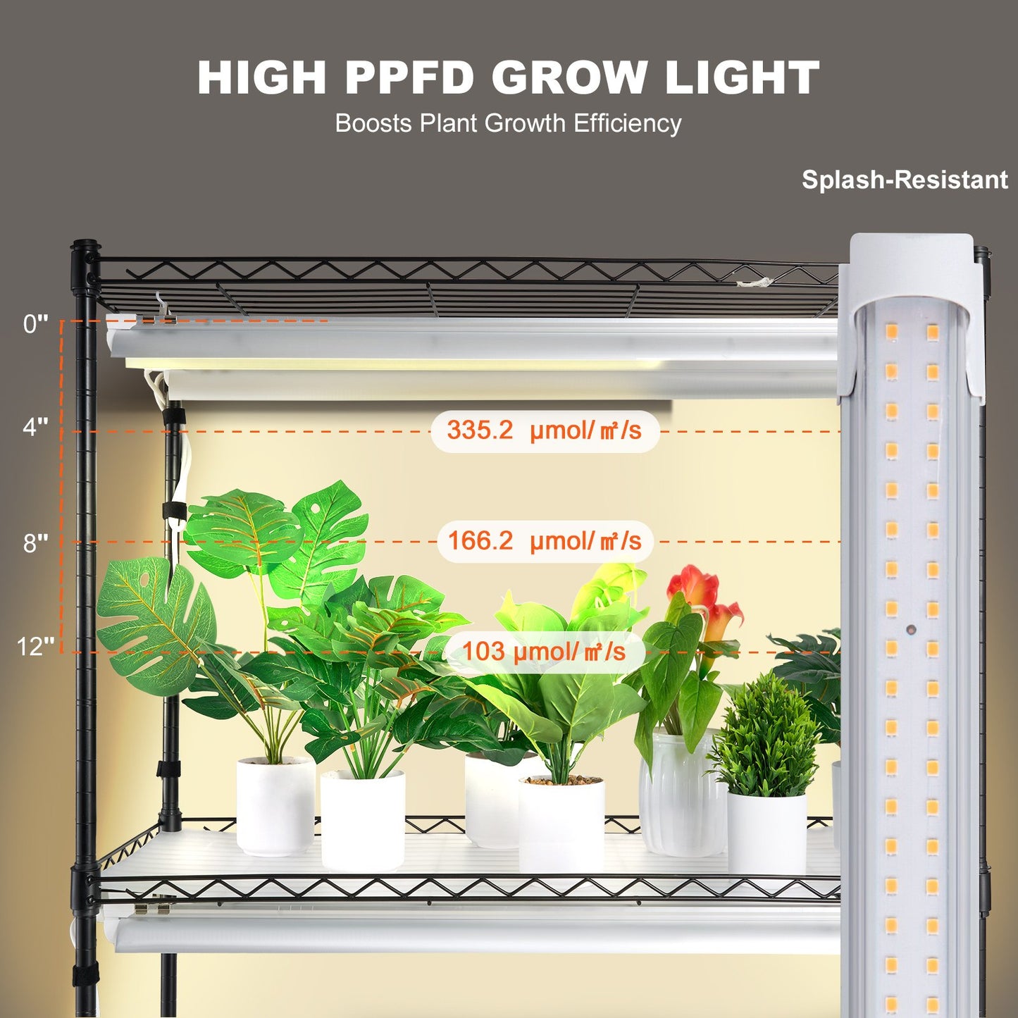 Plant Stand with Grow Lights 4 Eters 180W 59,1" Tall Plant Grow Hylla