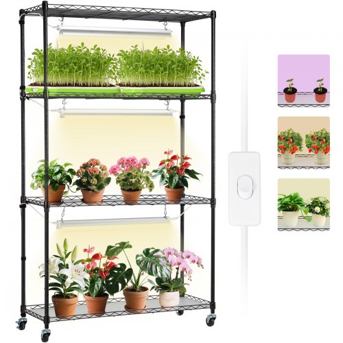 Plant Stand with Grow Light, 4 Tier Plant Shelf with 90W Grow Light for Indoor Plants, Grow Light Shelf Full Spectrum Lights Adjustable Metal Plant Stand for Seed Starting