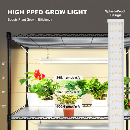 Plant Stand with Grow Light, 4 Tier Plant Shelf with 90W Grow Light for Indoor Plants, Grow Light Shelf Full Spectrum Lights Adjustable Metal Plant Stand for Seed Starting