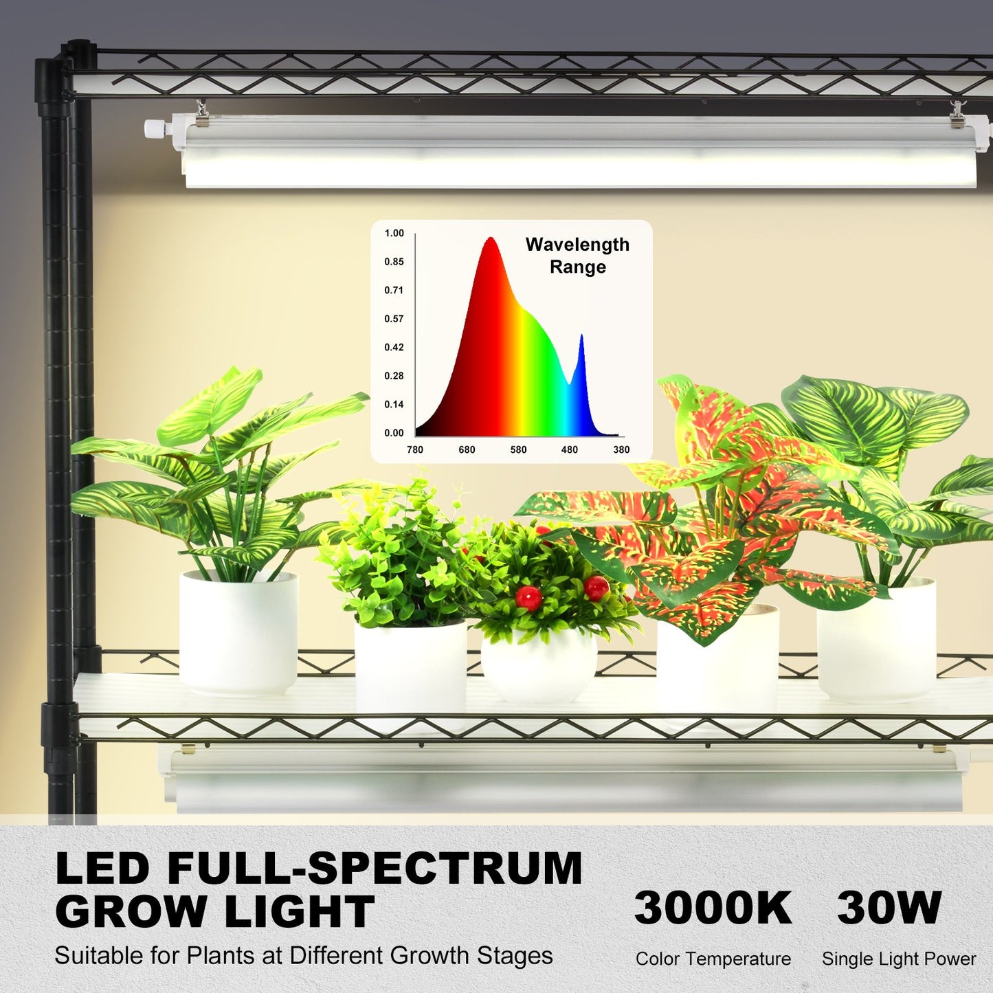 Plant Stand med Grow Lights 4 våningar 90W 59" Tall Plant Grow Hylla