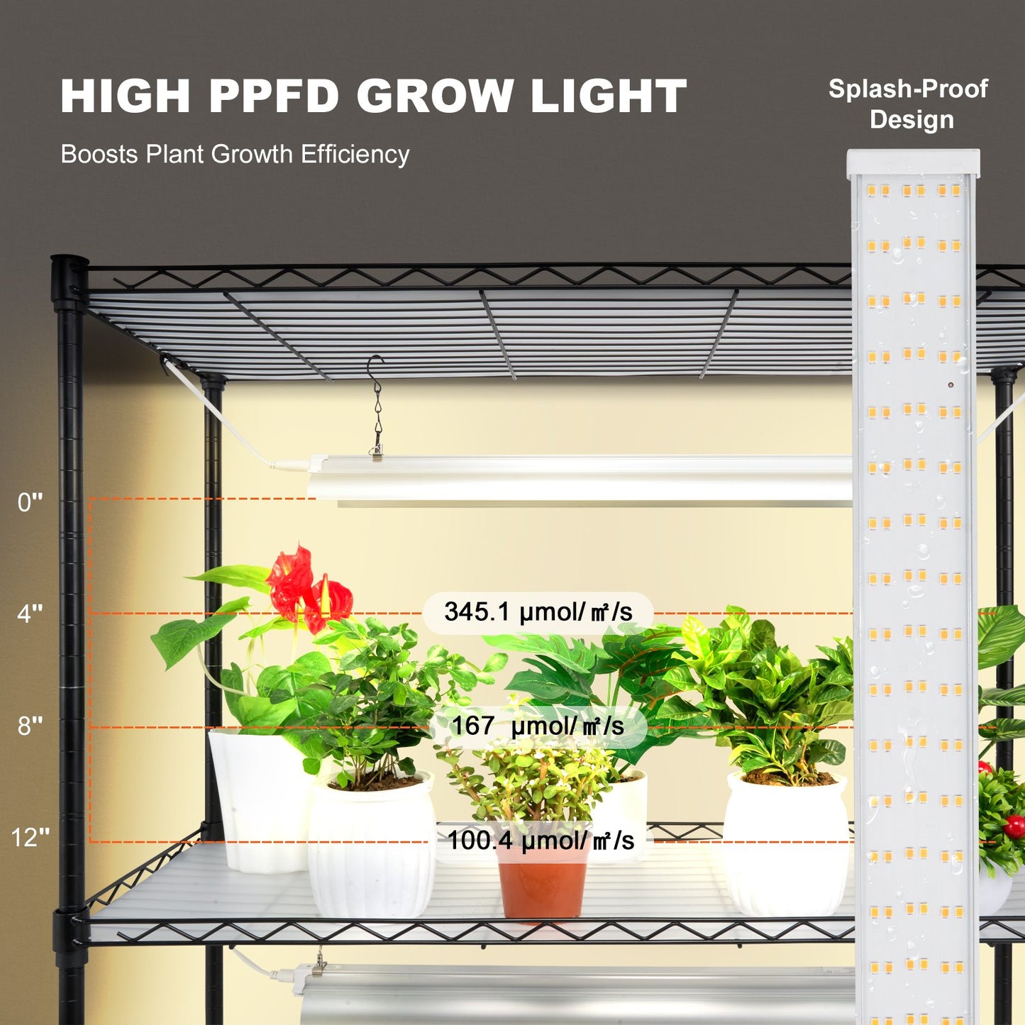 Plant Stand med Grow Lights 4 våningar 90W 59" Tall Plant Grow Hylla