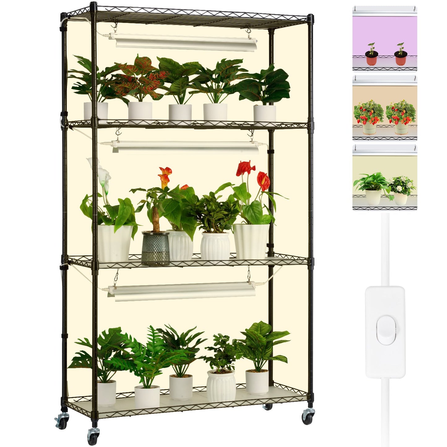Plant Stand med Grow Lights 4 våningar 90W 59" Tall Plant Grow Hylla