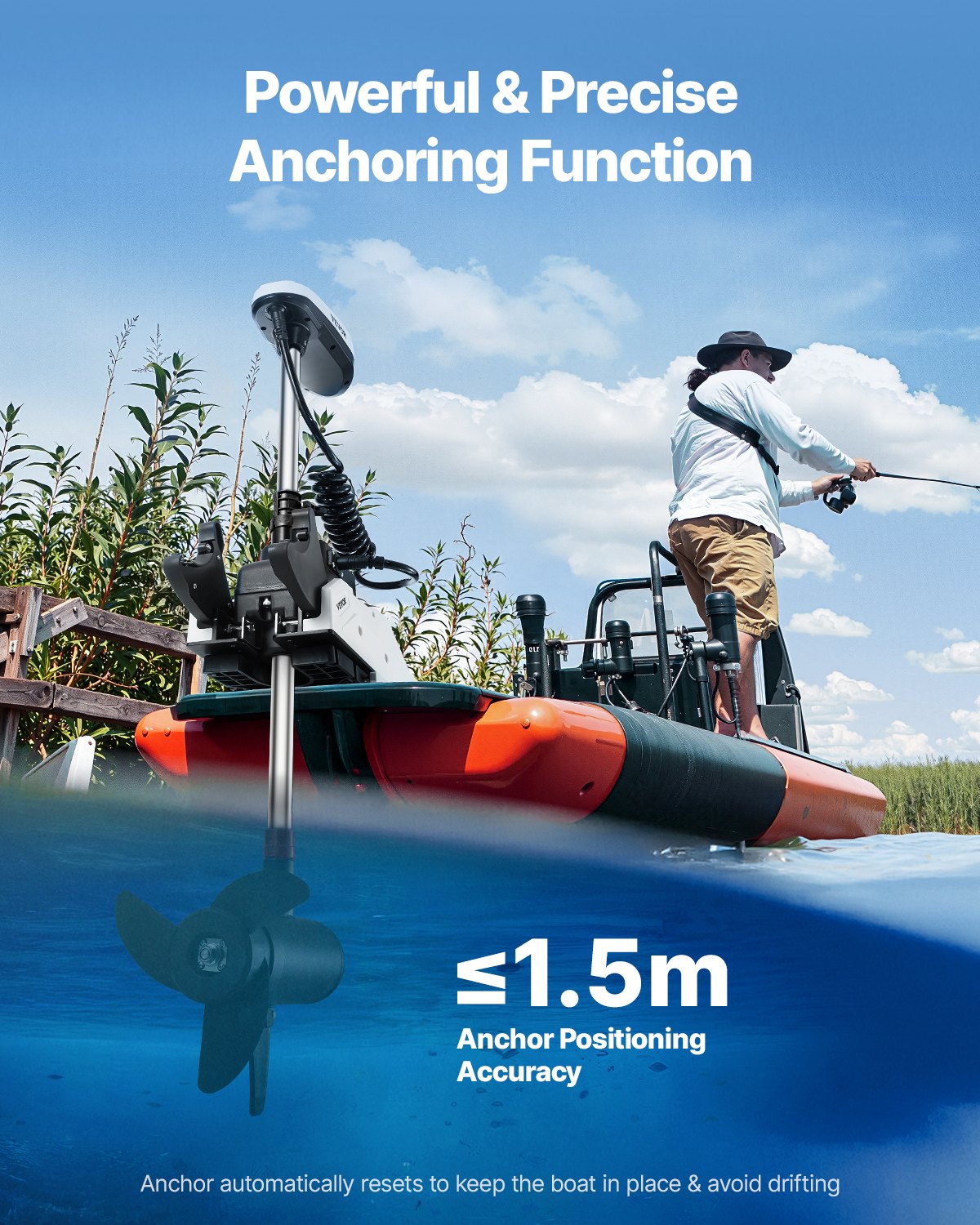 Electric Trolling Motor, 12V 55lbs Thrust with GPS, 10-Speed Bow Mounted Saltwater Outboard Boat Motor with Remote Control & LCD Battery Indicator, for Kayaks, Fishing Boats, 54-Inch Shaft