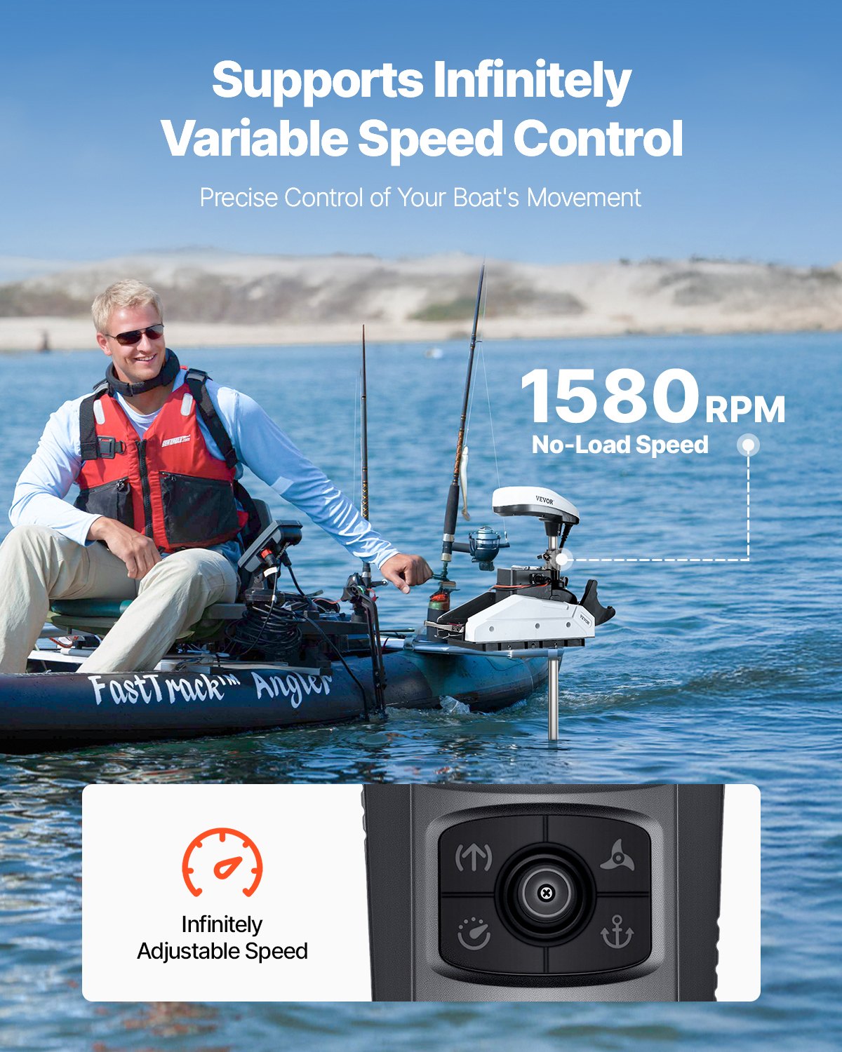 Electric Trolling Motor, 12V 55lbs Thrust with GPS, 10-Speed Bow Mounted Saltwater Outboard Boat Motor with Remote Control & LCD Battery Indicator, for Kayaks, Fishing Boats, 54-Inch Shaft