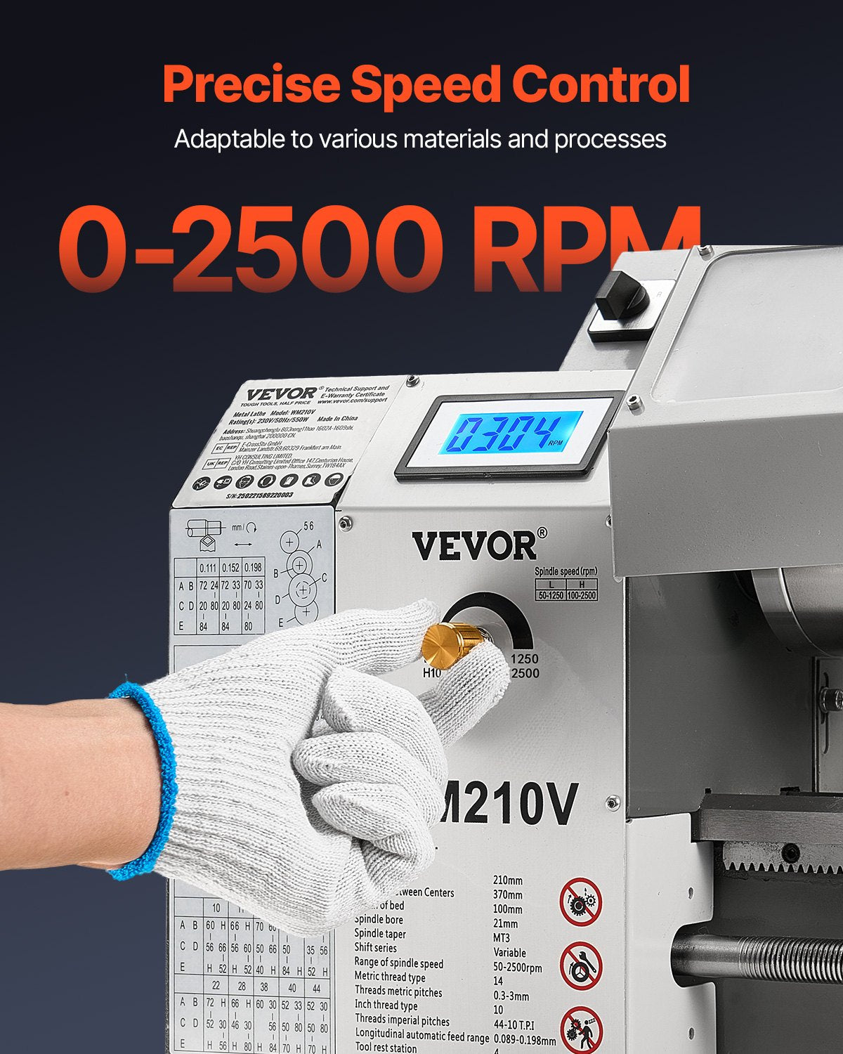 Metal Lathe, 8 x 16 in, 550W Benchtop Lathe Machine, 0-2500 RPM Variable Speed, with 0.0003 in Spindle Accuracy Metal Gear, for Processing Precision Parts Imperial/Metric Thread Soft Metals Wood