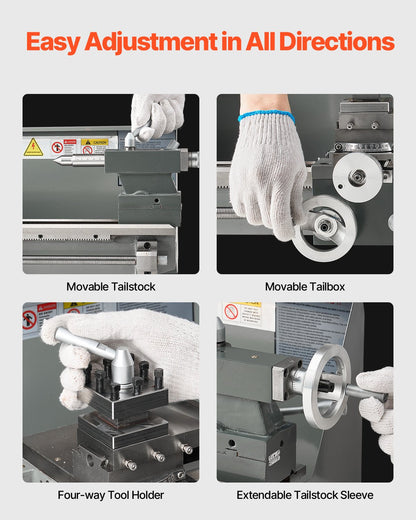 Metal Lathe, 8 x 16 in, 550W Benchtop Lathe Machine, 0-2500 RPM Variable Speed, with 0.0003 in Spindle Accuracy Metal Gear, for Processing Precision Parts Imperial/Metric Thread Soft Metals Wood