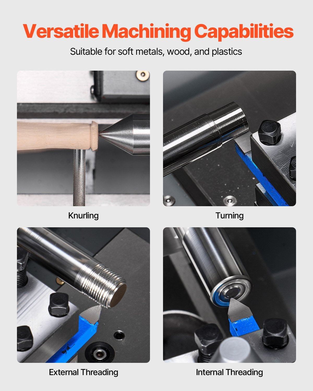Metal Lathe, 8 x 16 in, 550W Benchtop Lathe Machine, 0-2500 RPM Variable Speed, with 0.0003 in Spindle Accuracy Metal Gear, for Processing Precision Parts Imperial/Metric Thread Soft Metals Wood