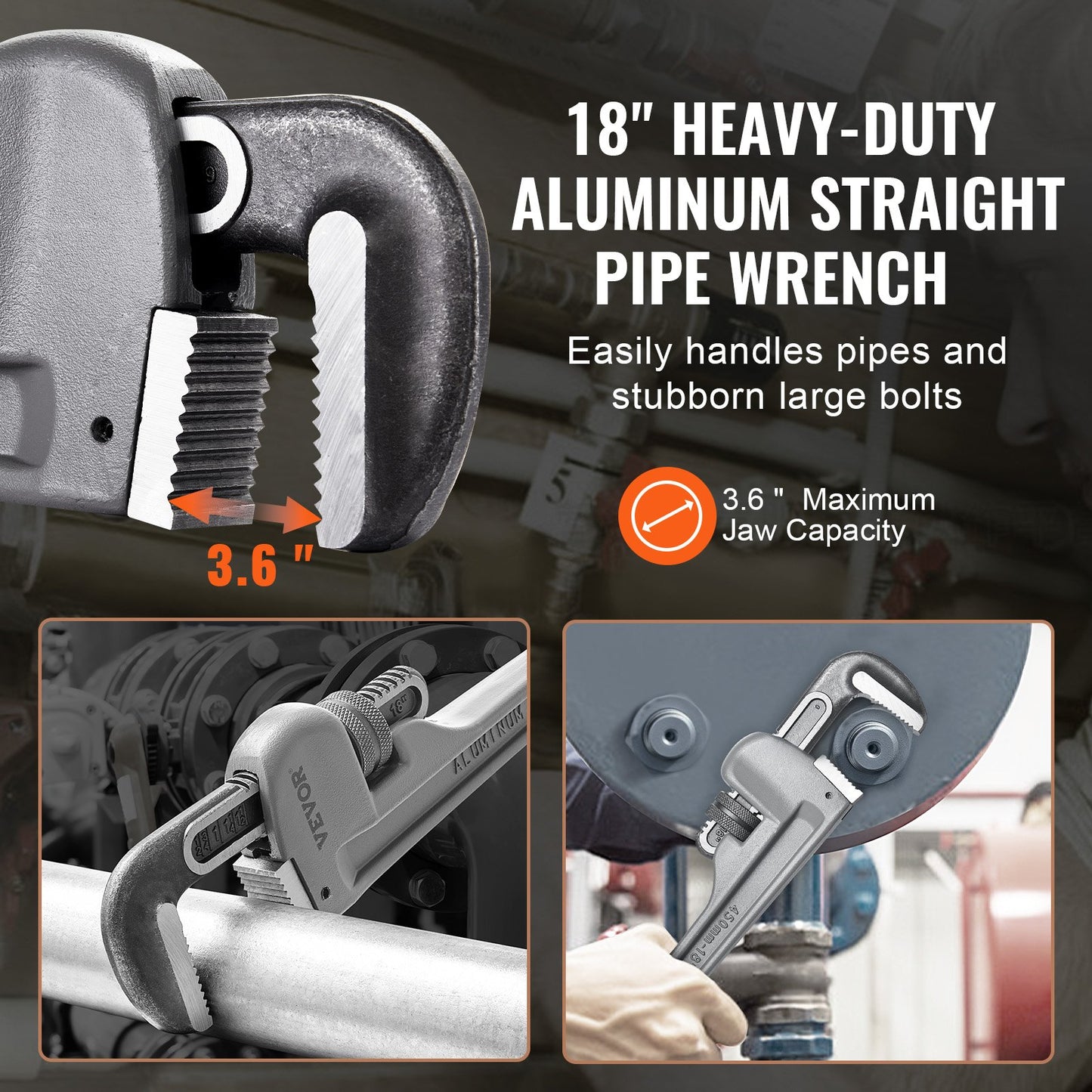 Aluminium rakt rörnyckel 18 i justerbar VVS skiftnyckel CRV käke