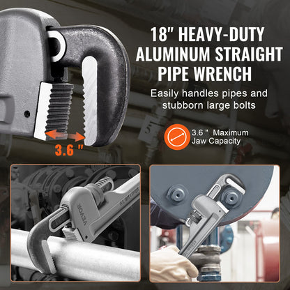 Aluminium rakt rörnyckel 18 i justerbar VVS skiftnyckel CRV käke