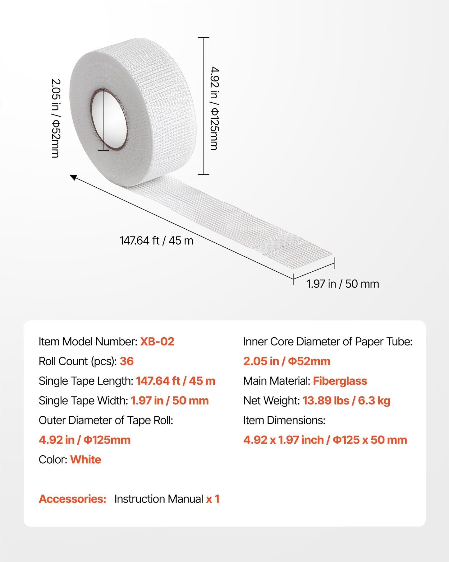 Drywall Mesh Tape, 1.97 inch W x 147.64 ft L Self-Adhesive Fiberglass Drywall Joint Tape, 36 Rolls Dry Wall Patch for Easy Sheetrock Ceiling Crack Repair, to Achieve Smooth Even Wall Surface