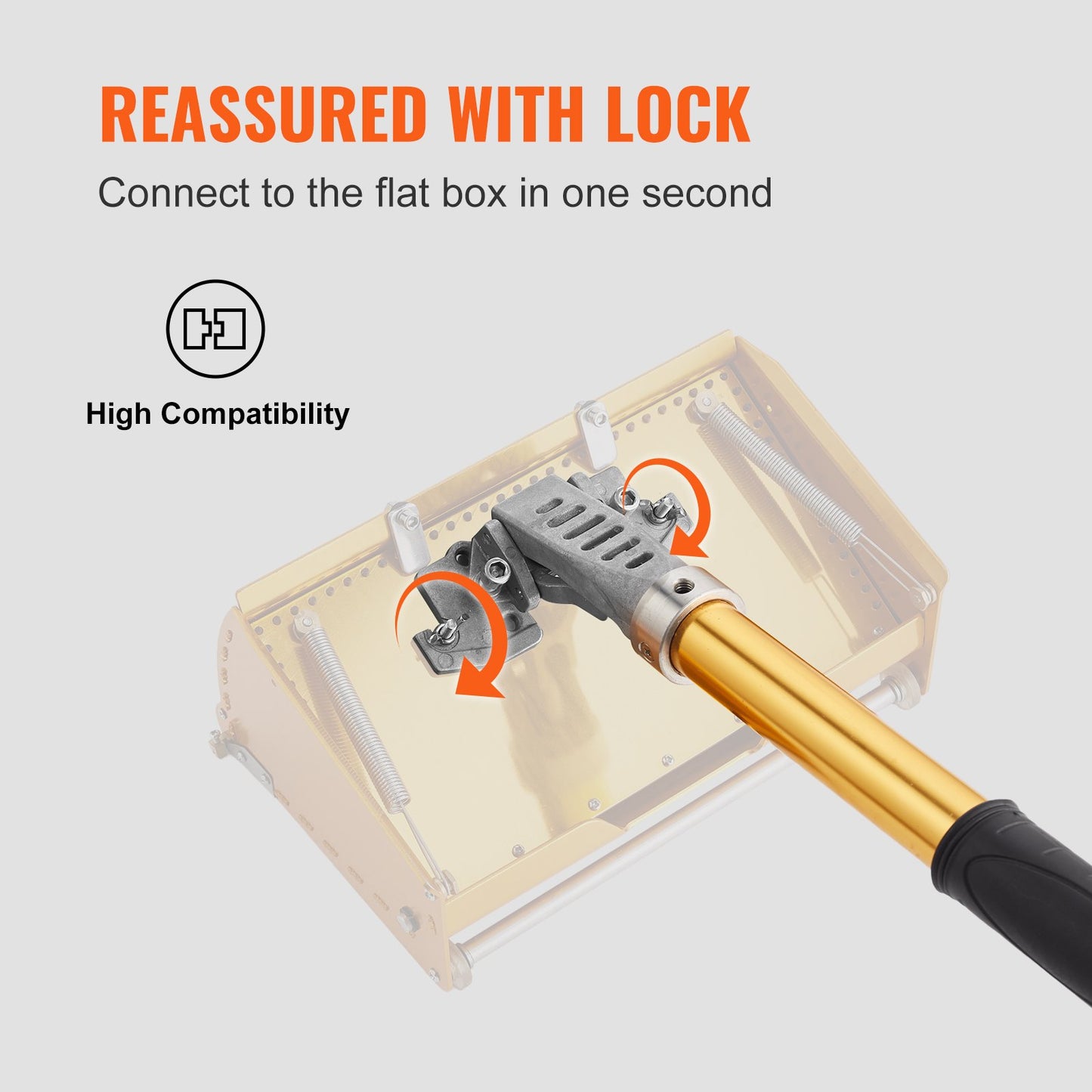 Drywall Flat Box Handle, 40''-64'', anodized aluminum flat extension handle, 5-section length adjustable, non-slip grip and 360° painting for drywall, wallboard, sheet metal