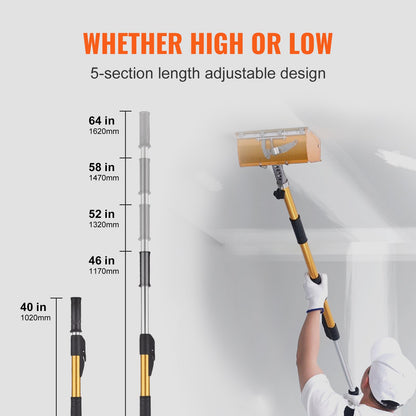 Drywall Flat Box Handle, 40''-64'', anodized aluminum flat extension handle, 5-section length adjustable, non-slip grip and 360° painting for drywall, wallboard, sheet metal
