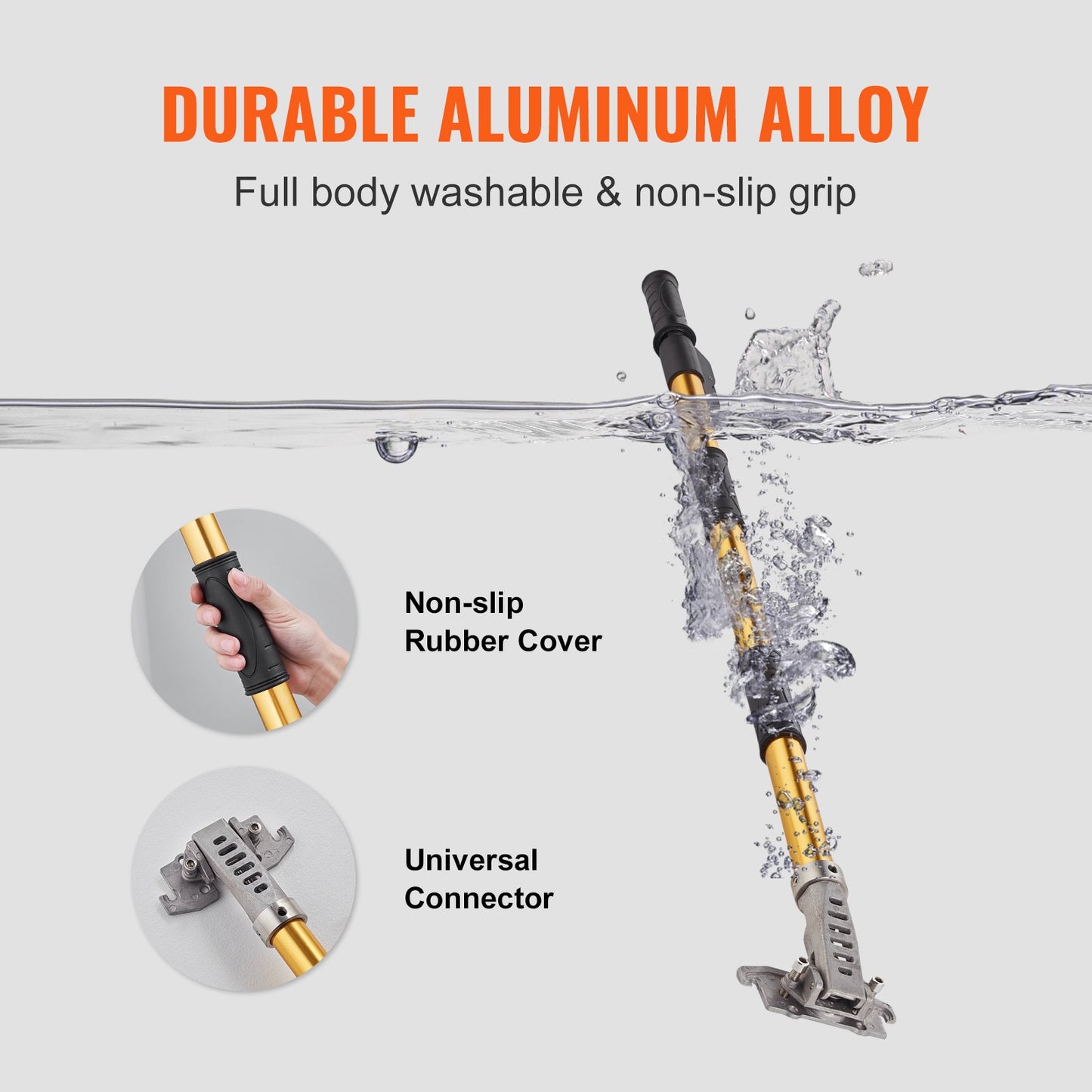 Drywall Flat Box Handle, 40''-64'', anodized aluminum flat extension handle, 5-section length adjustable, non-slip grip and 360° painting for drywall, wallboard, sheet metal