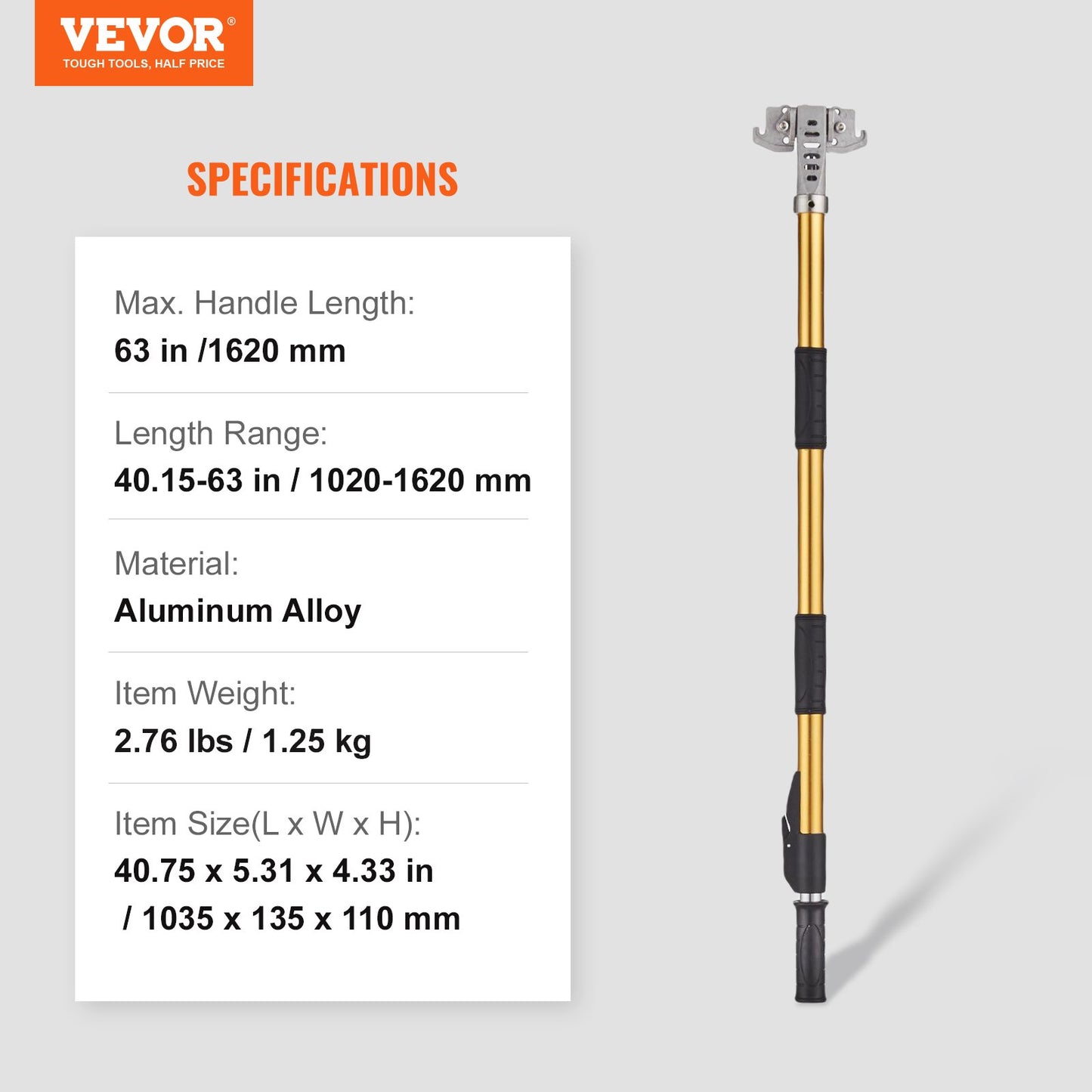 Drywall Flat Box Handle, 40''-64'', Anodized Aluminum Flat Finishing Extension Handle, 5-Section Length Adjustable, Non-slip Grip and 360° Painting for Plasterboard, Wallboard, Sheetrock