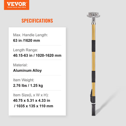 Drywall Flat Box Handle, 40''-64'', Anodized Aluminum Flat Finishing Extension Handle, 5-Section Length Adjustable, Non-slip Grip and 360° Painting for Plasterboard, Wallboard, Sheetrock