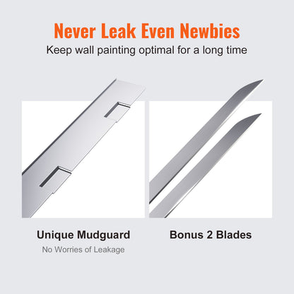 Drywall Flat Box, 10-tums bred snabbrengöring, aluminiumfinishing Mud Box för gipsskivor, Wallboard, Sheetrock, Bonus Mudguard, Extra 2 rostfria blad (10/12-tum)