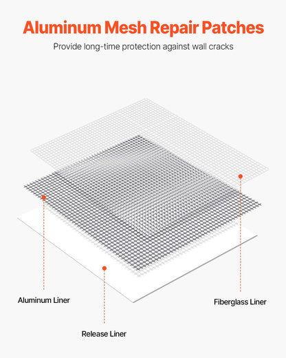 16PCS Drywall Repair Kit, 4/6/8-inch Aluminum Dry Wall Repair Patch Kit with 2 Scrapers & 2 Sandpapers, Self-Adhesive Drywall Patches for Nail Holes, Wall Cracks, Peeling, Scraping