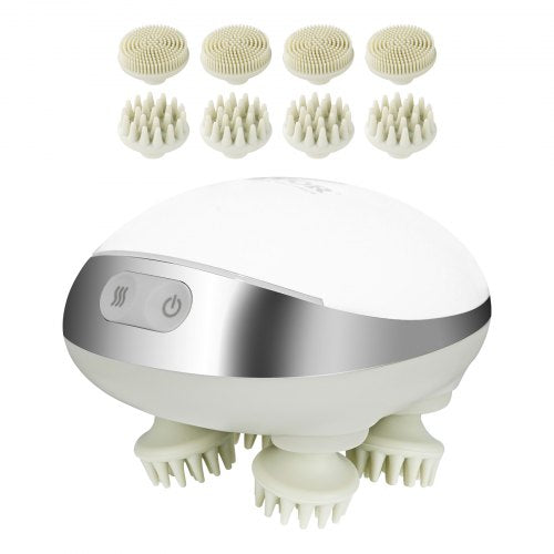 Electric Scalp Massager with Heat, Rechargeable Heated Head Massager, IPX7 Waterproof | Portable Kneading Scalp Scratcher with 8 Removable Massage Head for Hair Growth, Deep Clean, Stress Relax