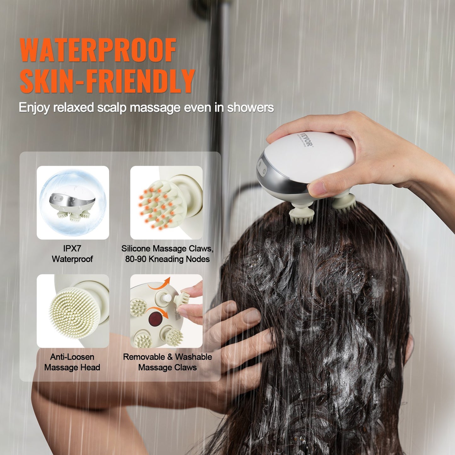 Elektrisches Kopfhautmassagegerät mit Wärme, wiederaufladbares Kopfmassagegerät, wasserdicht