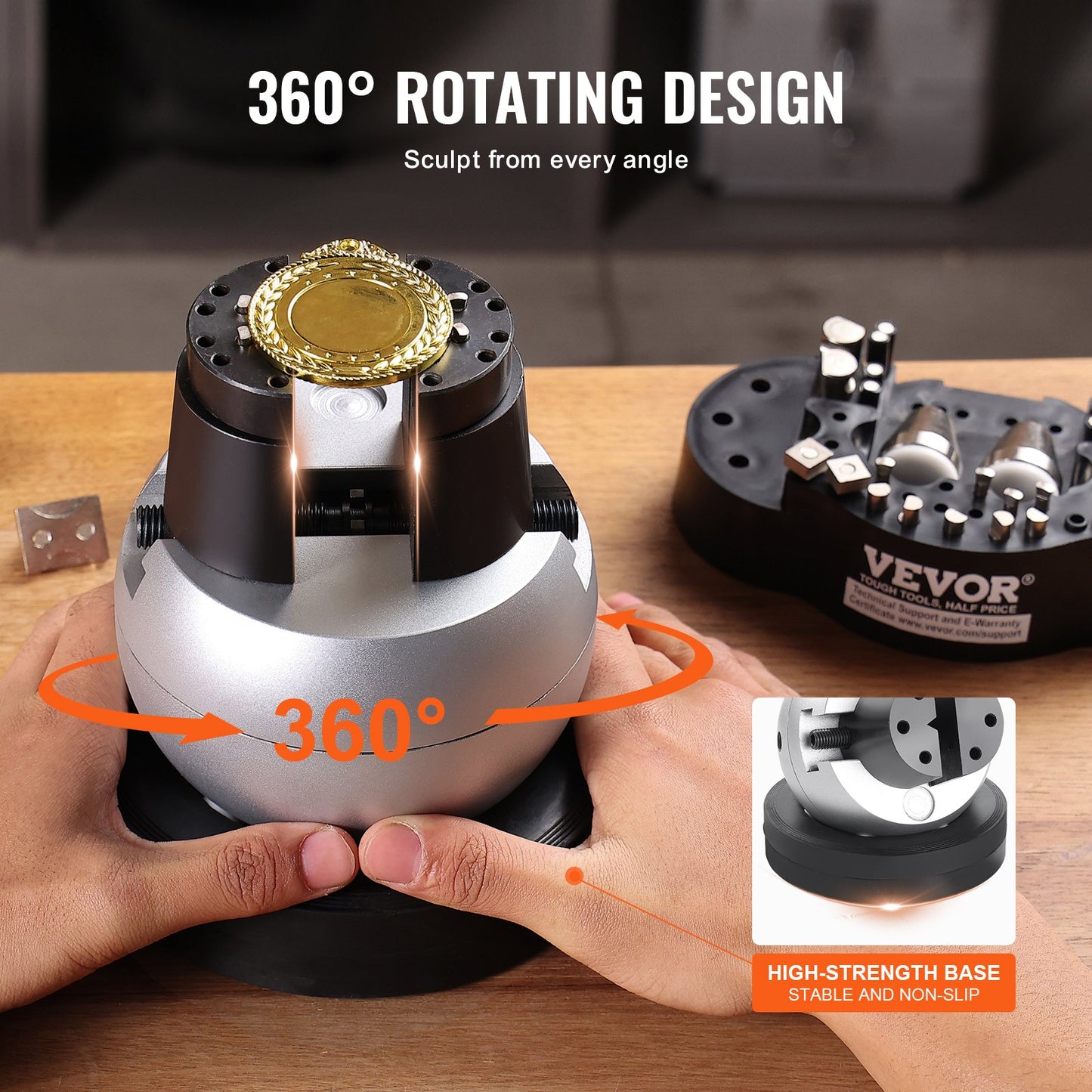 Ball Vise, 5" Engraving Setting Tool, 360° Rotation Engraving Block Vise, 35 PCS Attachment Jewelry Engraving Block Tools Standard Block for Gemstone Inlay and Small-Scale Engraving