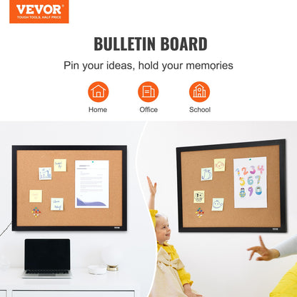 Cork Board, 36x24 inch Bulletin Board with MDF Adhesive Frame, Vision Board includes 10 knitting needles, for display and decoration in office home and school