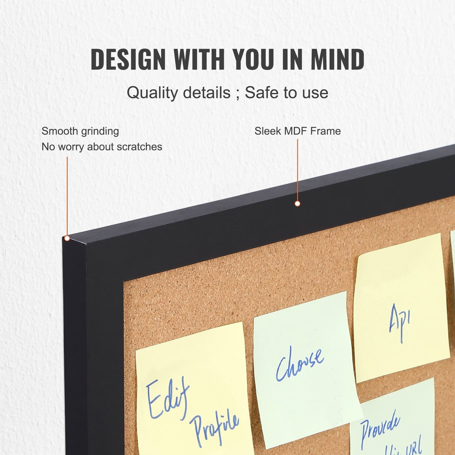 Cork Board, 36x24 inch Bulletin Board with MDF Adhesive Frame, Vision Board includes 10 knitting needles, for display and decoration in office home and school