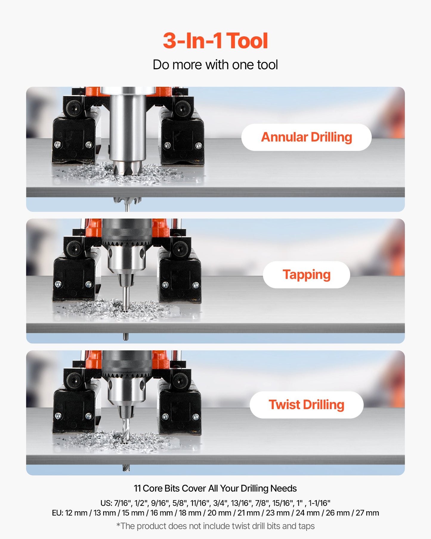 Magnetic Drill Press, 1400 W, 2 inch Boring Diameter, 0-750 RPM Speed, Reversible Direction, Mag Drill Press with 11 Core Bits, Electric Drilling Machine for Industrial and Home Improvement